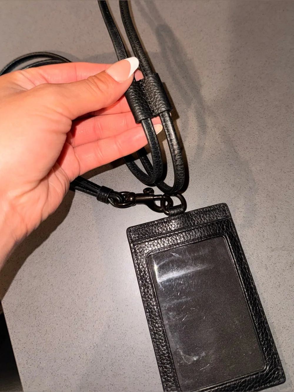Coach Black Leather ID Card Lanyard with Signature C